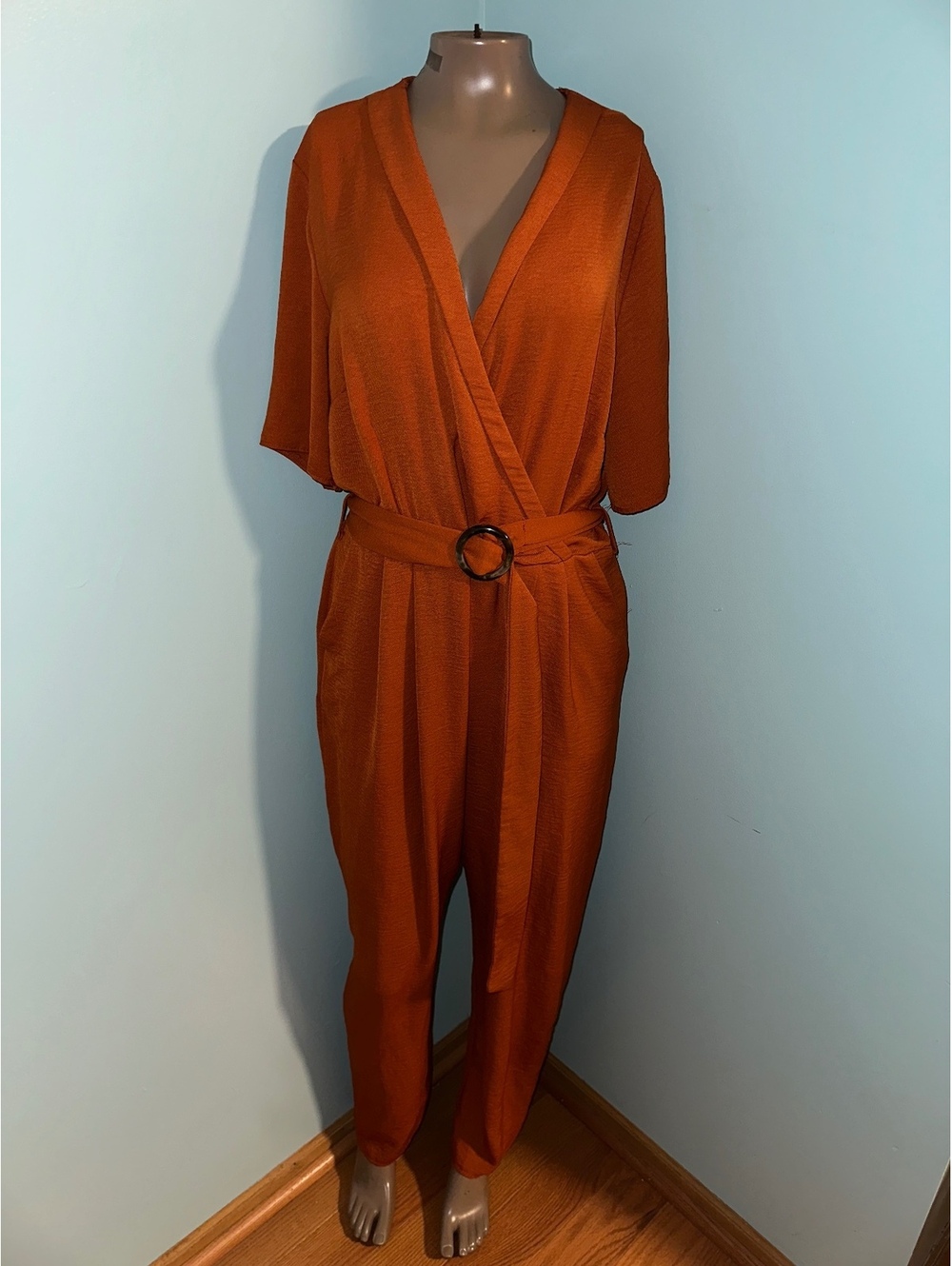 VTG New Look Orange Belted Wrap Jumpsuit 90s Y2K 12